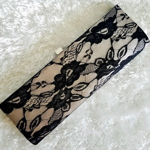 Jessica McClintock Lace Satin Black Clutch